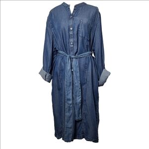 J. Jill Chambray Shirt Dress XL Belted Button Down Long Sleeve Casual Minimalist